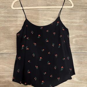Reformation Black Camisole with Red Floral Design